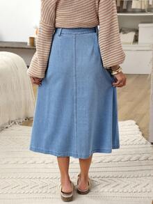 EMERY ROSE Women's Casual Washed Denim Skirt,New Romantic Pleated Denim Skirt For Autumn And Winter, Suitable For Dating And Daily Wear - Blue - View 7