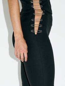 KIZN High Waisted Wide Leg Pants With Pin Side Detail And Zip Back Closure