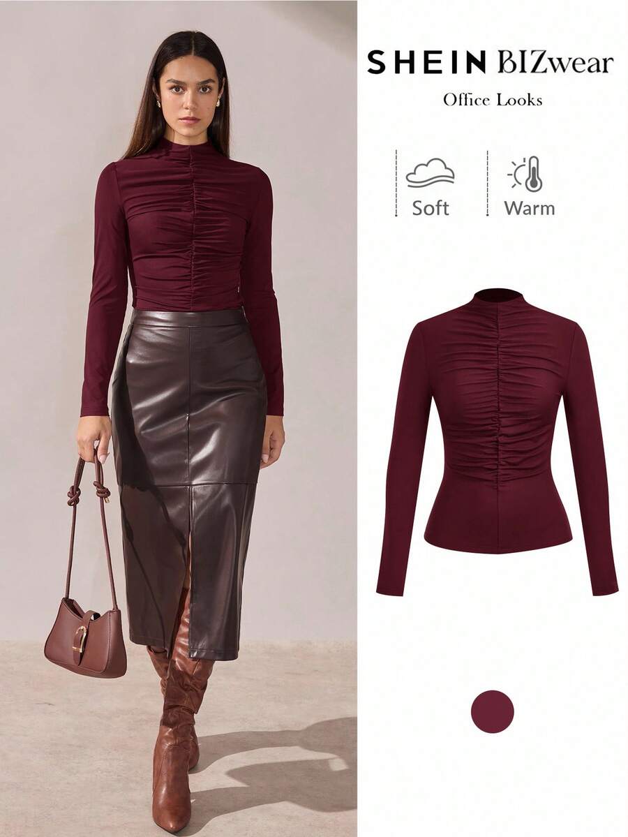 BizChic Áo lưới cổ nhún màu đỏ tía, sang trọng và thanh lịch, thích hợp cho đi làm thành phố, mặc hàng ngày, mang hơi hướng lãng mạn thập niên 90, phù hợp cho Giáng sinh, Năm mới, Tiệc Valentine, đi biển, Lễ tốt nghiệp, thời trang, thường ngày, lãng mạn, thích hợp cho khách dự đám cưới, chủ nhà, hẹn hò, tiệc tùng, hòa nhạc, bữa ăn sáng muộn, sân bay, nhiều dịp khác nhau. - Màu Đỏ Sâu - Xem 1
