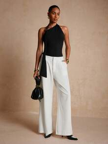 Vesra Women's Fitted Versatile Fashion Black Metal Buckle Decorated Vest