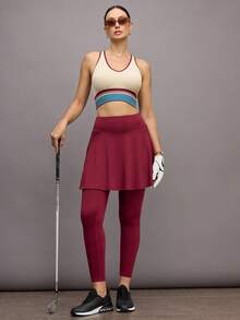 Activina Women's Solid Color High Waist 2 In 1 Pockets Splicing Sports Leggings