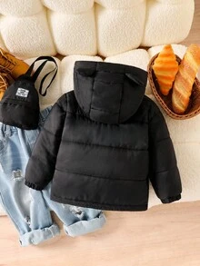 SHEIN Young Boy Bear Ear Hooded Jacket With Chest Bag, Winter