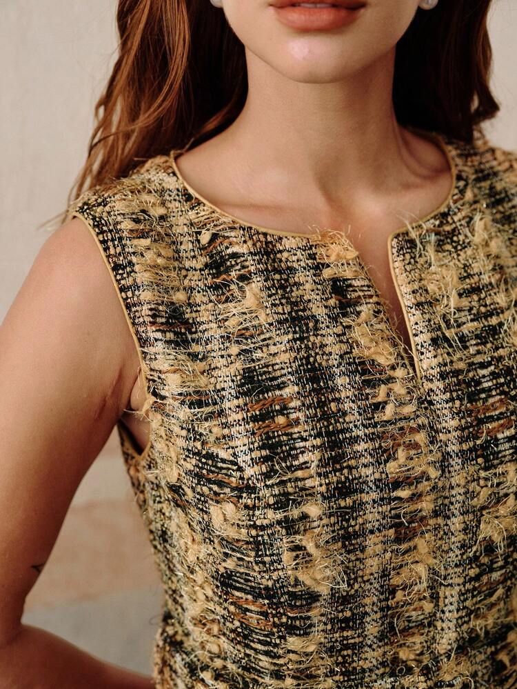 Patchwork Design Elegant Midi Dress For Women, Suitable For Fall, Autumn, Summer
