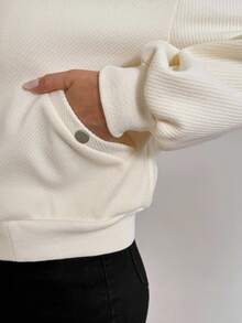 SHEIN LUNE 女士休闲宽松优雅通勤翻领拉链斜插口袋下摆抽绳粗花呢外套白色西装外套奢华奶油色女士白色外套优雅秋冬 - 杏色 - 查看 8