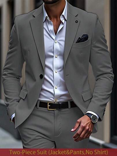 Manfinity Mode Chaqueta de manga larga de unicolor para hombre, conjunto de traje de moda con pantalón largo, adecuado para el verano