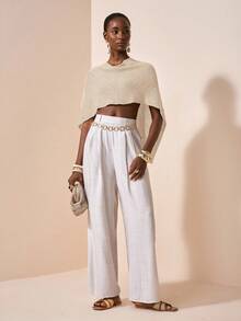 Zivah Sexig sjalponcho med mångsidig stickad kapelett, spaghettiband, v-ringad asymmetrisk axeldesign, semesterstil - Aprikos - Visa 5