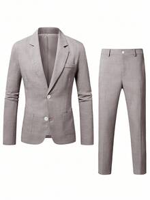 Calvornis Men's Casual Commuter Solid Color Jacket And Pants Suit - Chocolate Brown - View 3