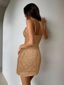 Aloruh Váy ngắn hai dây thời trang ôm sát họa tiết hoa Jacquard dành cho nữ - màu nâu - Xem 3