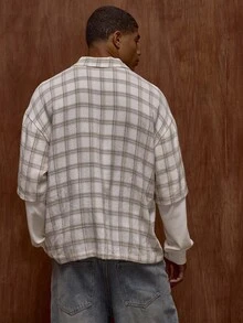 Musero Men Oversized Checkered Double Layered Long Sleeve Button Through Shirt Top Fall/SPRING SUMMER - Multicolor - View 4