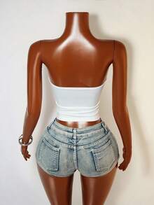 Mistrie Women's Sexy Fashion Street Buckle Detail Hollow Out Fitted Tube Top, Summer - White - View 2