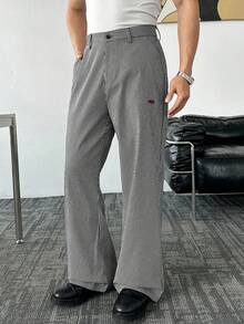 Manfinity BRENVOR Calças masculinas casuais de cintura alta com bolsos inclinados e estampa listrada, para o outono - Preto e Branco - Ver 2
