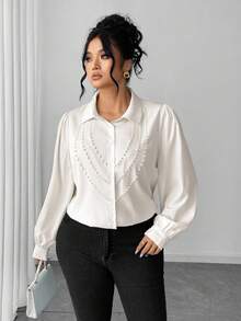 Elenzga Une chemise élégante et stylée en automne pour femme, de grande taille et tissée - Nude - Voir 4