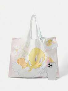 LOONEY TUNES X SHEIN Women's Large Capacity Fashion Floral & Cartoon Pattern Tote Bag - Multicolor - View 5