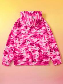 SpongeBob SquarePants | SHEIN 男士休闲迷彩卡通图案抽绳连帽衫，秋季款，长袖上衣 - 粉色 - 查看 2