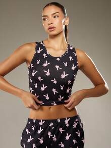 Missguided x Playboy Weihnachts-Ärmellose Bluse und weite Hose mit Hasen-Muster - Verschiedenfarbig - Übersicht 5
