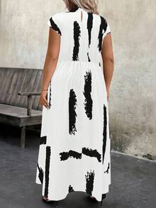 EMERY ROSE Plus Polka Dot Print Mock Neck Dress Maxi Women Outfit - Multicolor - View 2