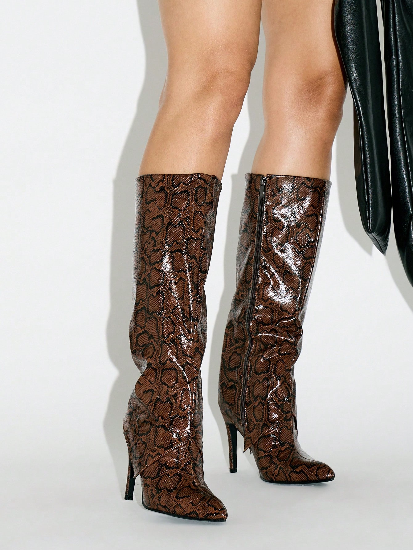 KIZN Snake Print Patent Leather Knee High Boots