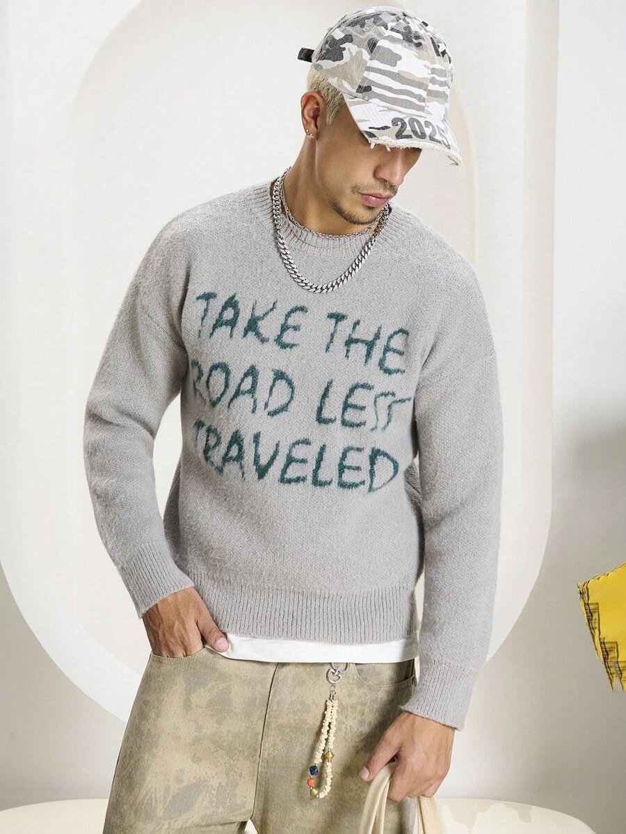 STEELVANCE Suéter holgado de cuello redondo de manga larga de estilo casual y urbano para hombres, otoño e invierno