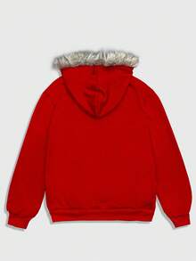 ROMWE MEN Goth Áo nỉ có mũ trùm đầu cổ lông họa tiết cổ điển đa năng thường ngày cho nam - Đỏ - Xem 2