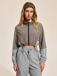 Exploreva Women Sports Jackets Wowen Y2K Zip-Up Loose Casual Jacket, Spring & Autumn, Fall Winter Jackets, Nylon Jackets, Sportswear, Daily Wear Jacket , Activewear, Sportwear, Tracksuit, Back To School, Retro Streetwear Streetstyle. Preppy, Blokecore, Reflective Jacket Sportswear Women Cropped Workout Jacket Cropped Windbreaker Cropped Zip Up Jacket - Grey - View 7