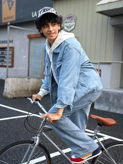 Open Phase STONE DISTRICT Men's Fashion Casual Street Style Personalized Young Sports Collegiate Denim Jacket, Versatile