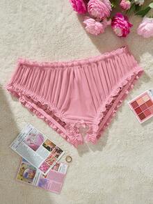 PetitDoll Lencería de talla grande, linda y dulce, con volantes multicapa y sin entrepierna, con moño - Rosado Sandía - Ver 2