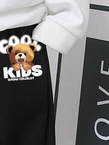 SHEIN 2 pièces/Set Garçon bébé Sweat-shirt-shirt à manches longues col rond confortable avec motif mignon d'ours de bande dessinée, assorti avec un pantalon de survêtement noir. Convient pour l'automne/l'hiver/le printemps, léger et confortable, idéal pour le porter en automne. Tenue décontractée , convient pour les sorties, la photographie de rue, les festivals, les cadeaux. Tenue décontractée pour bébé garçon, vêtements pour bébé garçon, tenue de ville pour bébé garçon, mode bébé Boo