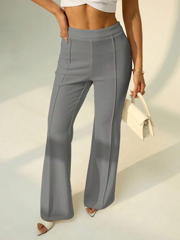 grey flare dress pants SHEIN PETITE Low Waist Solid Leg Skinny Suit Party Elegant Date Night Bell Bottom Flared Gray Leggings ,Petite Women express pants men