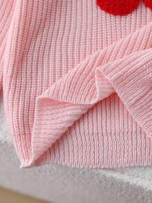 SHEIN Vintaside Kids 少女櫻桃裝飾休閒毛衣，秋冬櫻桃針織套頭衫 - 粉色 - 查看 8