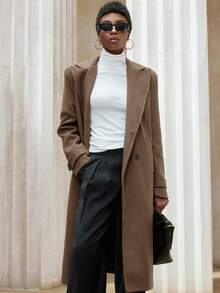 Aveloria Modichic Ladies Lapel Double Breasted Woolen Coat  - Beige - View 3