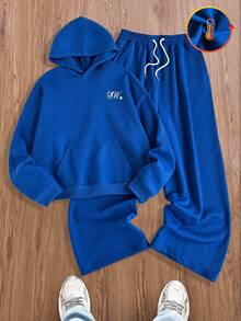 Manfinity Unisex 2 Stück Herren Standard Größe Lässig Sweatshirt und Jogginghose Set, Front Muster, Frühling/Herbst, für Herbst Winter