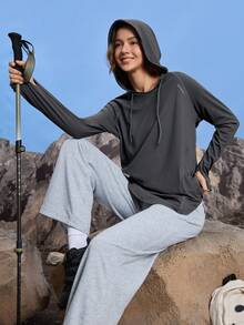 In My Nature 女士户外运动衫，双口袋，高弹亲肤，秋冬 - 灰色 - 查看 3