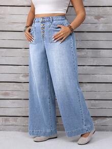 EMERY ROSE Jeans de pierna ancha lavados con ajuste relajado para tallas grandes - Lavado ligero - Ver 9