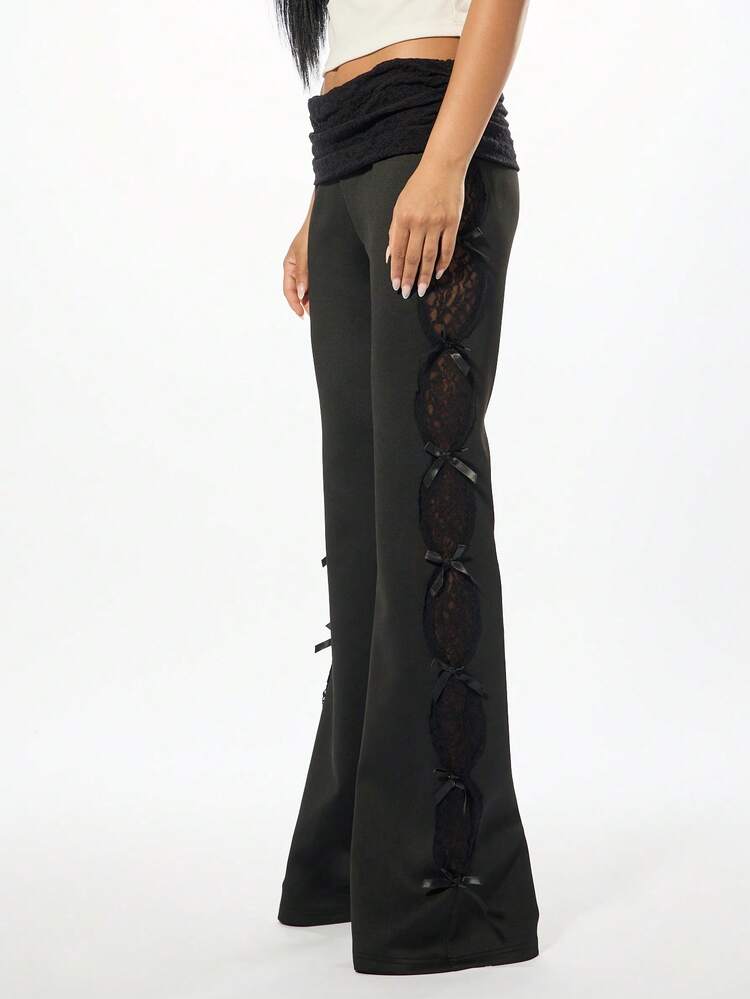 SUMWON WOMEN Flared Pants With Lace Fold Over Waistband