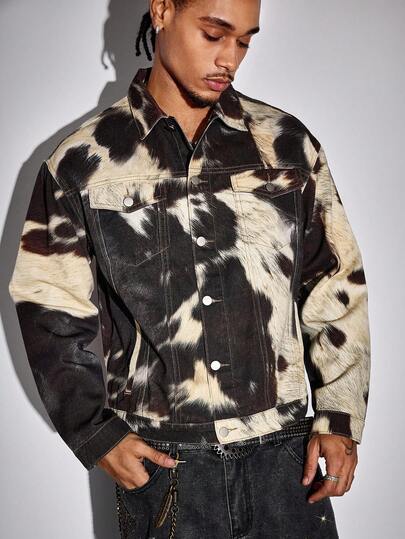 Street Life Men's Retro Contrast Color Print Denim Jacket