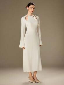 NOVVYNE Vestido longo feminino elegante e detalhado com amarração, primavera/outono