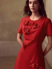 MOTF PREMIUM 3D PEARL FLOWER ELEGANT CASUAL SHORT DRESS FOR WOMEN