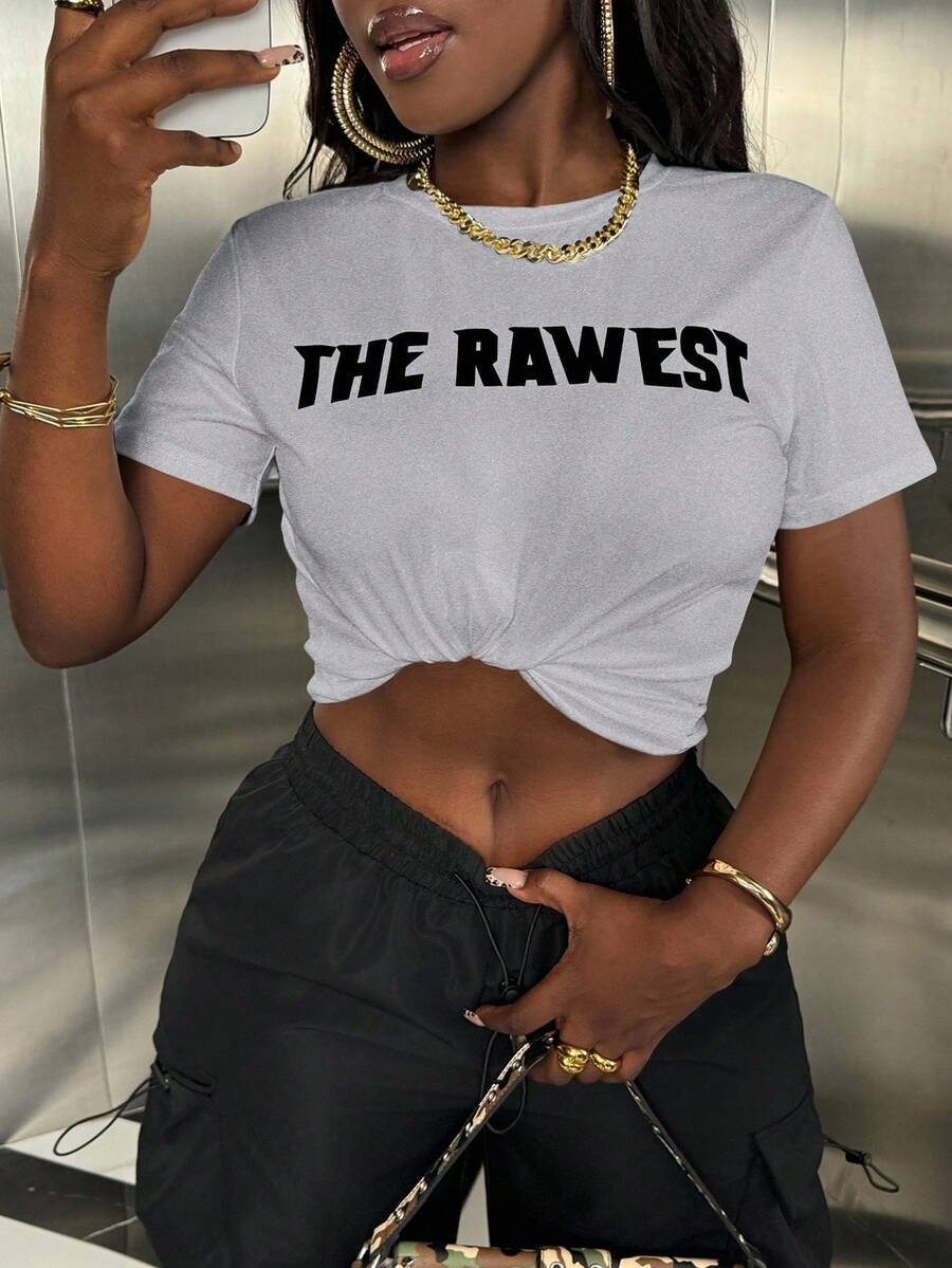 SHEIN Slayr Women's Letter Print Short Sleeve T-Shirt