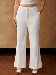 MOTF PREMIUM PLUS SIZE WOMEN CASUAL COMMUTE DAILY CHIC FLARE LEG SUIT PANTS - White - View 4