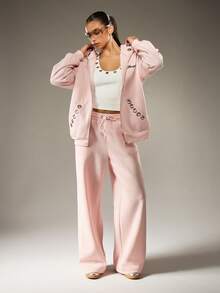 MISSGUIDED Eyelet Detail Full Zip Hoodie With Drawstring For Fall Winter Casual Wear - Pink - View 3
