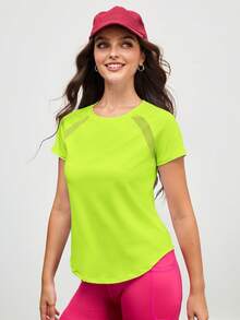 Gameset SHEIN Sport T-shirt de sport à manches raglan vert néon décontracté pour femmes, chemises de gym d'été