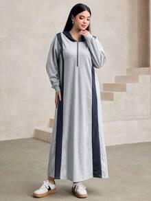 Graceveil 女士休闲撞色拉链连帽卫衣，宽松长款，秋冬 - 彩色 - 查看 3