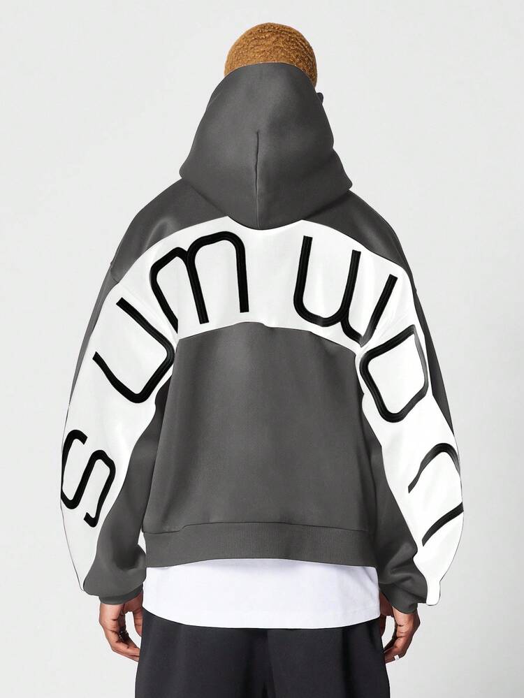 Kapuzenpullover mit Blockpanel und gebogenem Schriftzug-Design auf der Rückseite