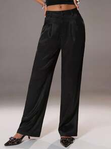 SHEIN Unity Loose Fit Straight-Leg Suit Trousers With Pockets In Advanced Grey - Black - View 5
