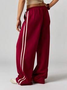 MISSGUIDED Comfortable Side Stripe Sweatpants For Casual Everyday Loungewear - Red and White - View 2