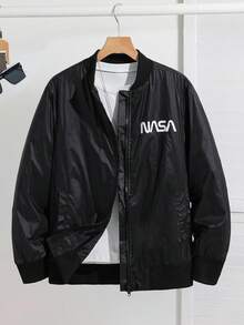 SHEIN Chaqueta casual con cremallera y cuello de béisbol de unicolor para chicos adolescentes, versátil y adecuada para ir al trabajo, la escuela, actividades casuales, viajes, fiestas al aire libre, deportes, ideal para otoño/invierno - Negro - Ver 5