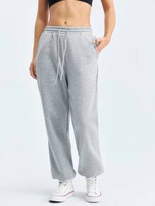 女士三件套抽绳腰斜插口袋休闲裤 - 彩色 - 查看 1