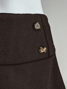 Elamini Vintage Style Solid Color Low Waist Button Skirt For Women