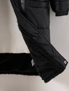 SHEIN 1pc Young Boy Casual Solid Black Long Sleeve Hooded Loose Cotton Jacket, New Autumn/Winter Back To School - Black - View 8