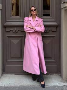 MOTF PREMIUM LAPEL BLACK BELT OVERCOAT - Pink - View 7